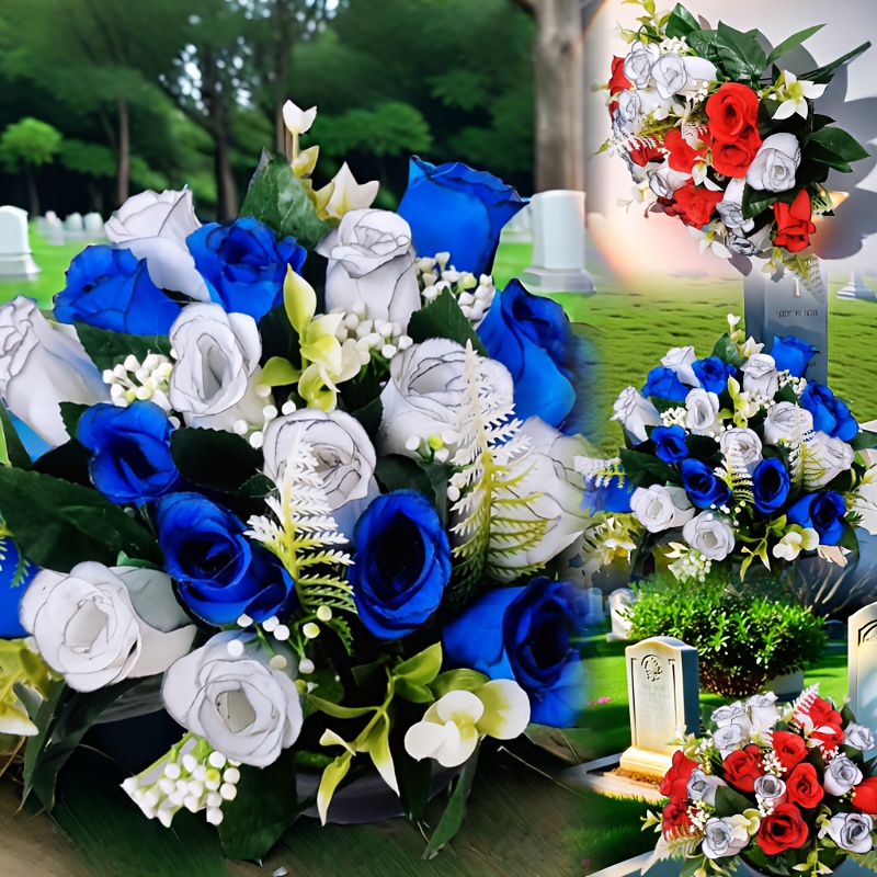 

1 Bouquet Eternal Rose Memorial Flowers - Plastic Artificial Floral Arrangement For Gravesite, No Electricity Needed, Suitable For All & Holidays, Ideal For Funerals & Cemetery Decor