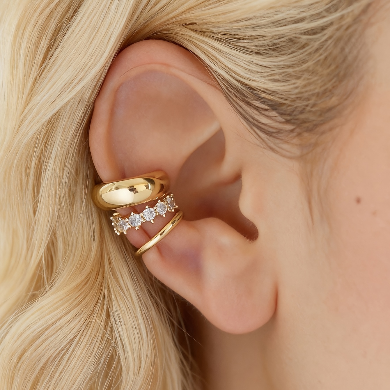 3pc Elegant Synthetic Zirconia Clip-On Earrings Set