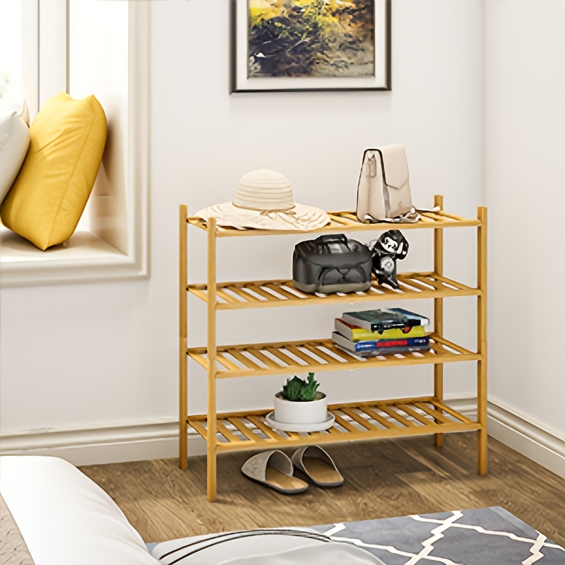 4 tier bamboo shoe rack for entryway stackable foldable natural shoe organizer for hallway closet free standing shoe racks for indoor outdoor details 2