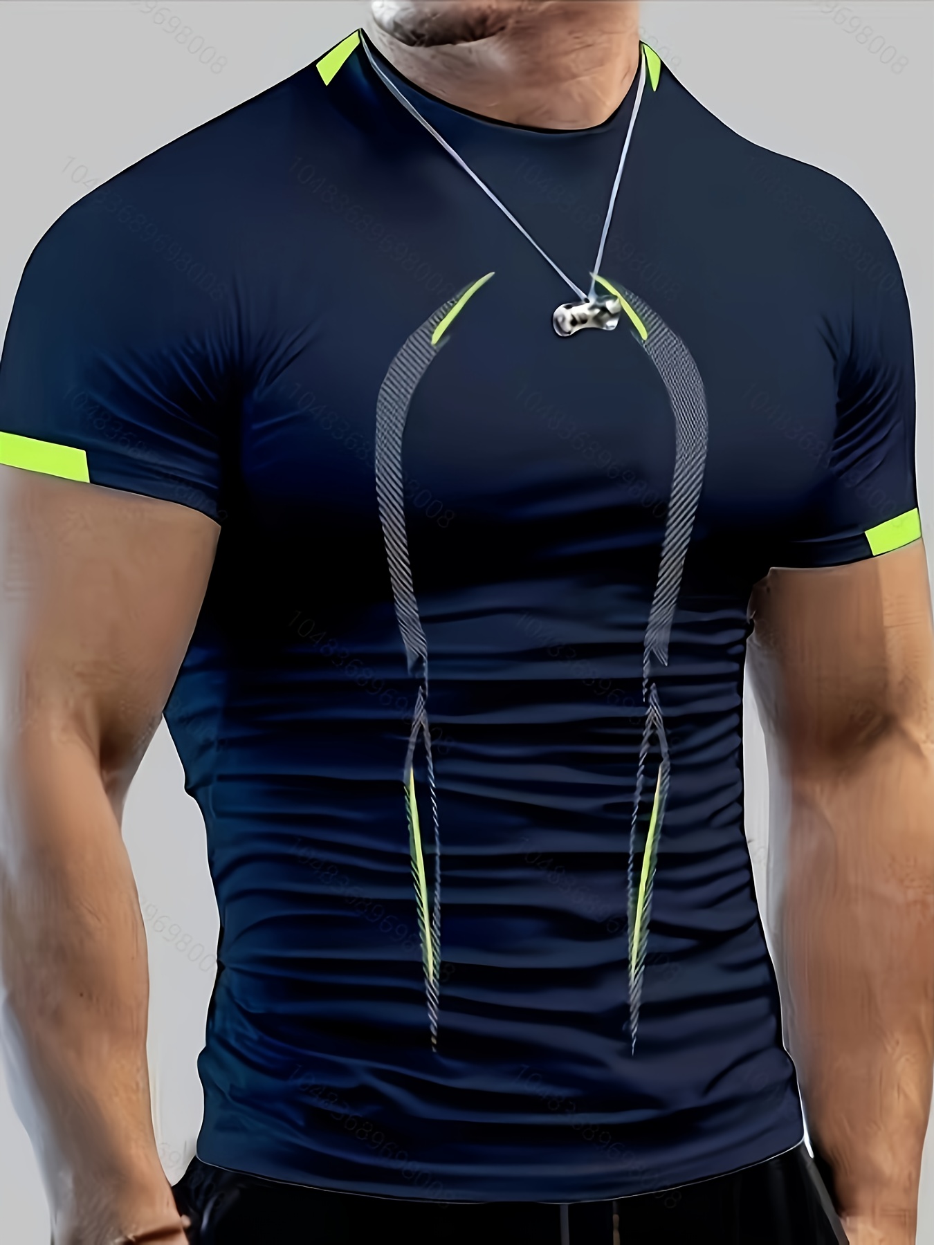 Color Block Pattern Slim Fit Crew Neck And Short Sleeve T-shirt, Breathable And Quick Dry Sports Tops For Men's Summer Fitness Training And Outdoors Sports Wear