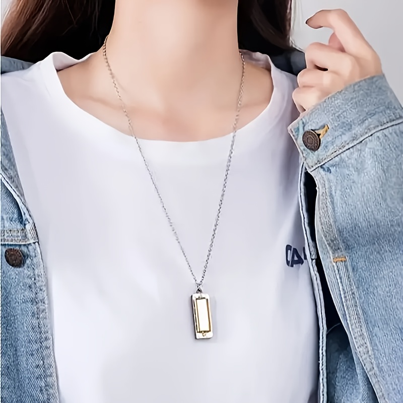 1pc Mini Harmonica Necklace, 4-Hole 8-Note, Playable Melody, Multi-Color Options, Metal Polished Finish, Beginner Instrument, Ideal Christmas & Spring Festival Gift, No Bag Included
