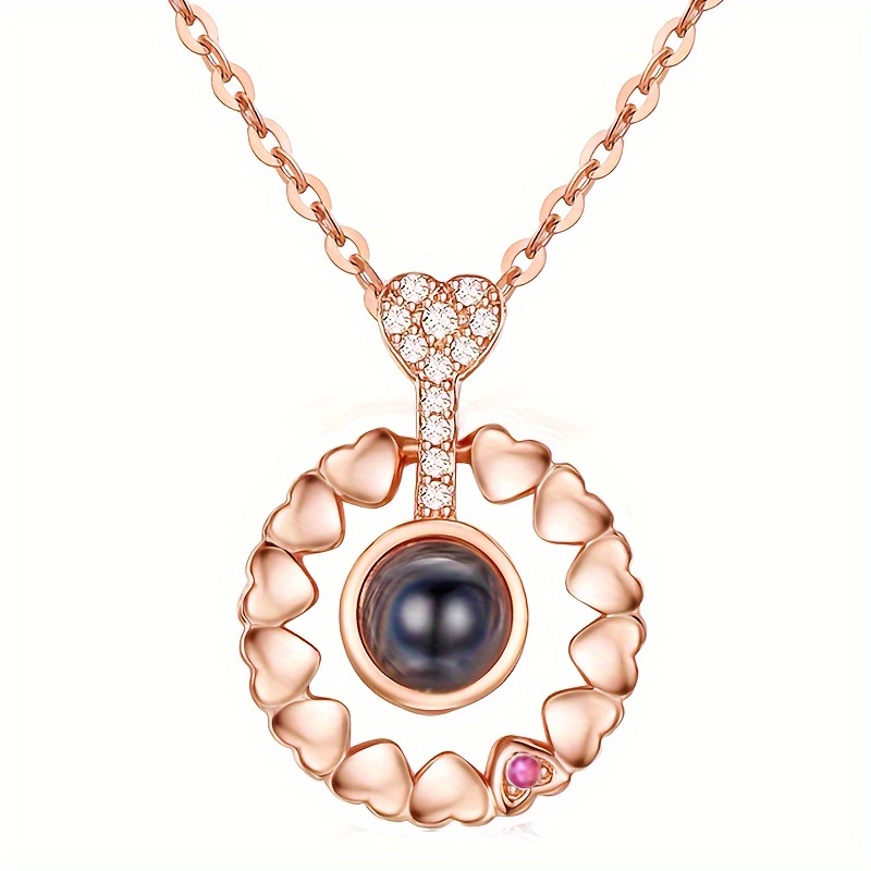 Customizable Color Photo Projection Pure Copper Heart Pendant Necklace