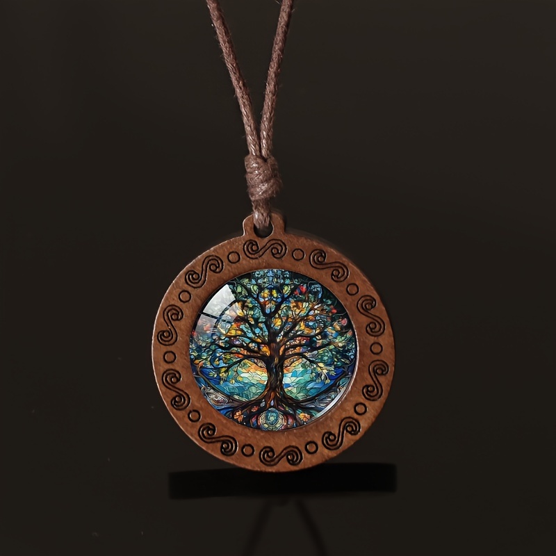 Handcrafted Bohemian Tree of Life Glass Pendant Necklace