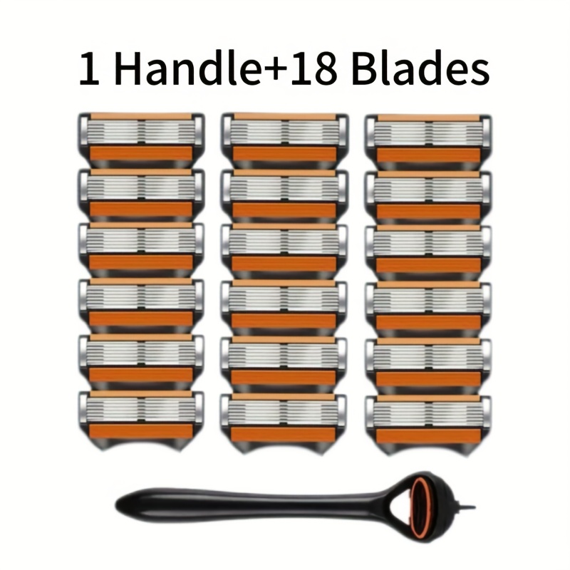 E-shop 1 Griff + 18 Klingen, hochwertiger sicherer 6-Schichten-Rasierer für Herren, Griffklingen wiederverwendbar vollständig reinigbar – glatt, bequem