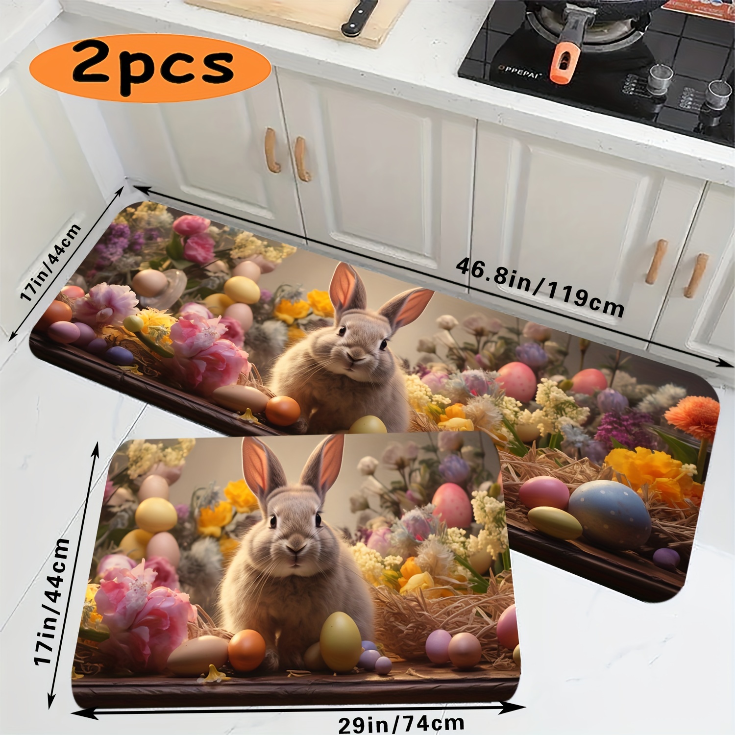 

2pcs Happy Easter Non Slip Bathroom Rugs, Entryway Decorative Carpet, Comfortable Kitchen Foot Pad, Easter Accessories, Home Decor, Room Decor