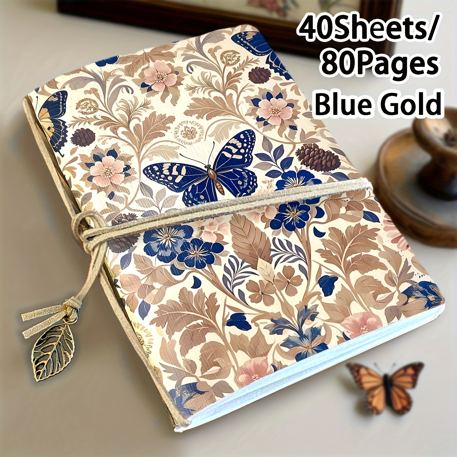 TEMU 1pc,a5,vintage Flower Sketchbook-80pages,travel Sketchbook,blank Marker Manual,with Vintage Leaf Tag&bandage Binding,hand Drawn Diy