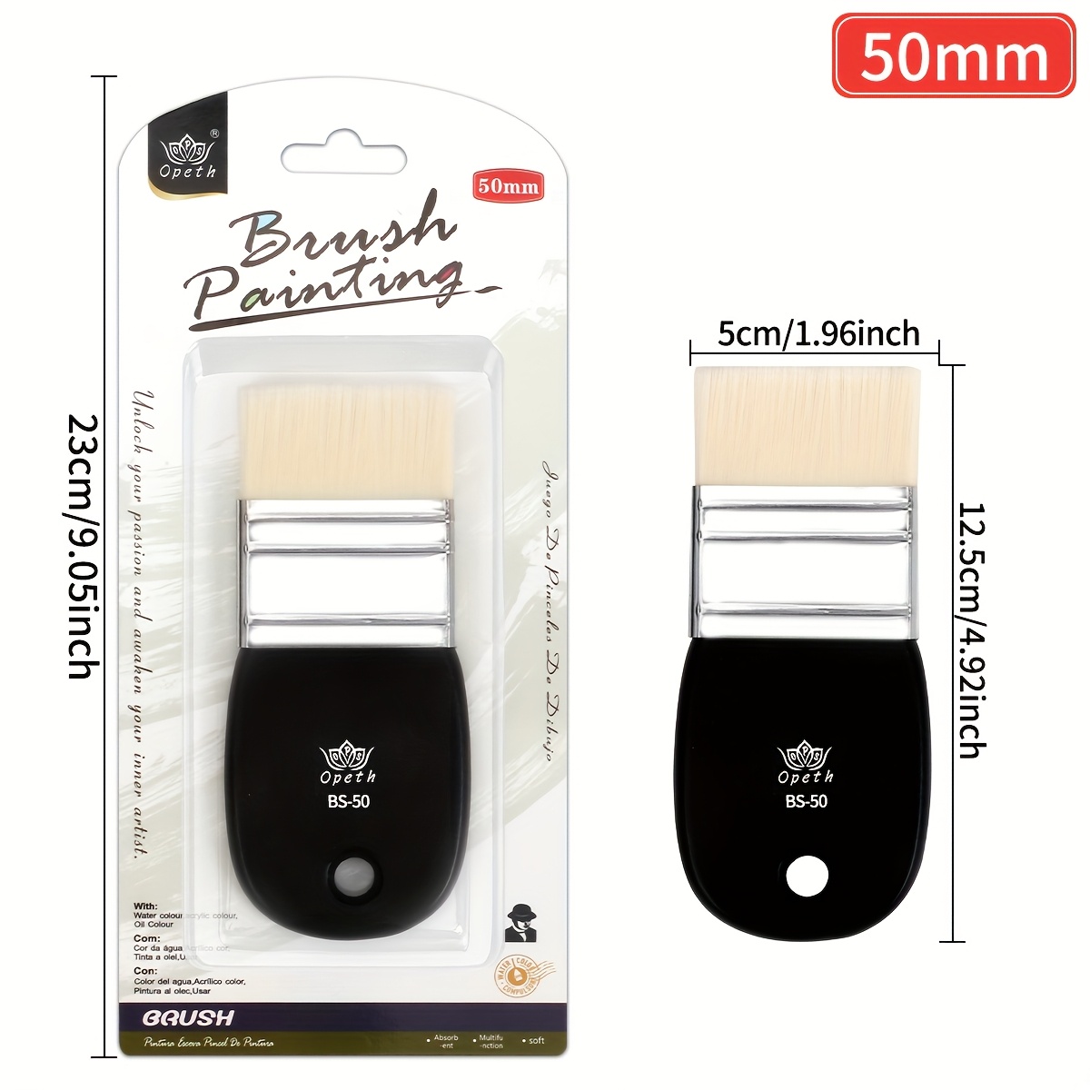 TEMU 1pc Flat Bristle Brush Sub Board Brush (1", 2", 3"), Nylon Painting Brushes For Paint, Acrylic, Oil, Varnishes, Watercolor, Artist, Painter,