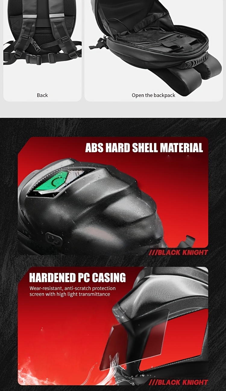 Sac à dos LED lumineux cool pour motards avec casque intégral, offrant une capacité de stockage super large