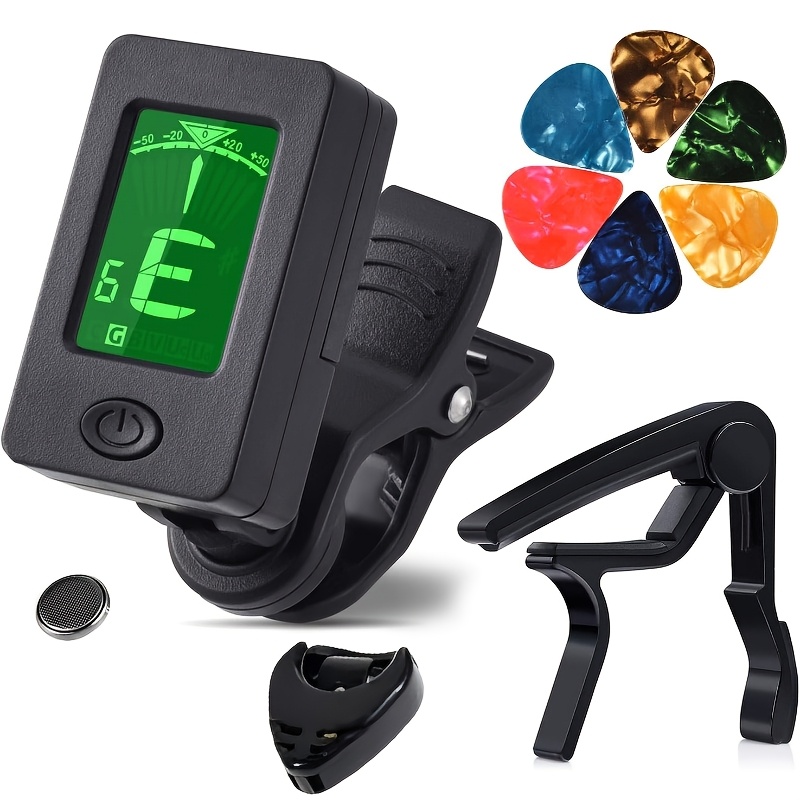 TEMU Guitar Capo Tuner Clip On Guitar, Violin, , Ukulele With Pick (tuner And Black Capo With Guitar Pick Set)