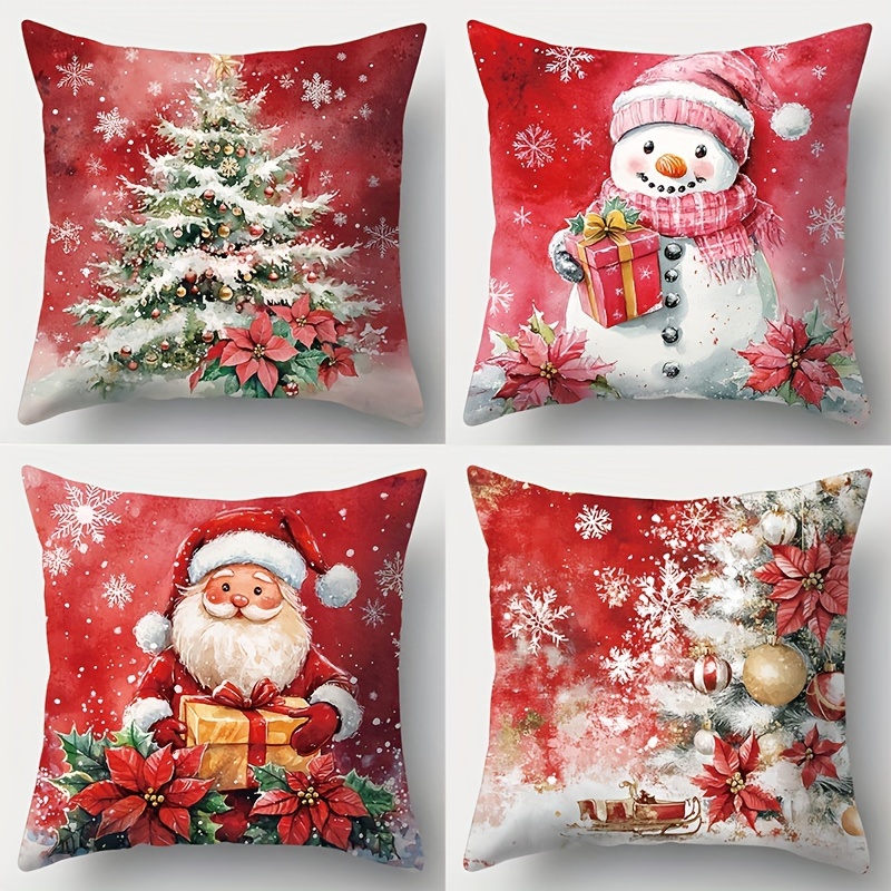 

4pcs Christmas Throw Pillow Covers Set, 18x18 Inch - Decor For Sofa & Bedroom, Zip Closure, Polyester, Machine Washable