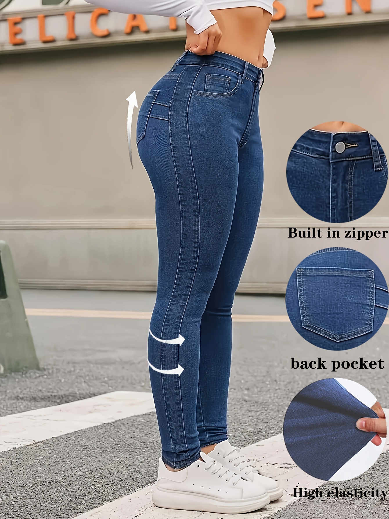 Women'S High-Waisted Skinny Jeans Stretchy Fabric, Zipper Fly, Back  Pocket, Casual Wear, Casual Attire Skinny Jeans Zip