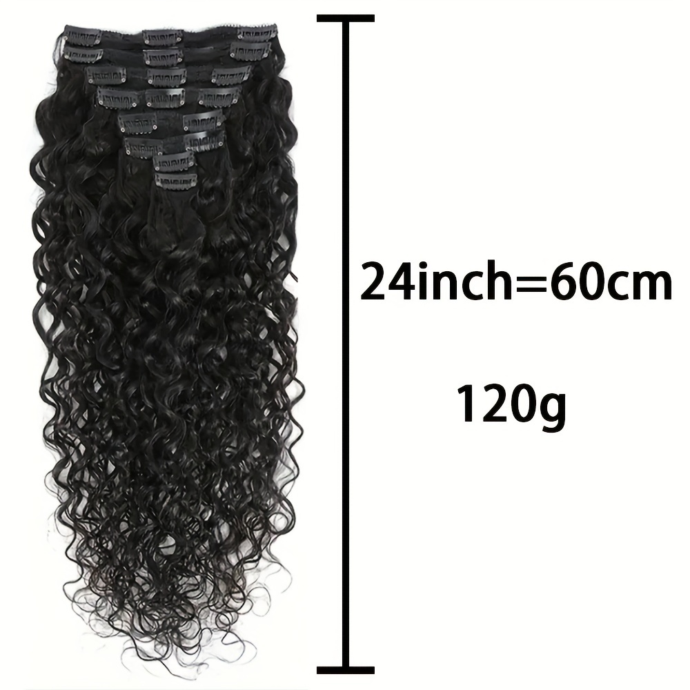 TEMU 8pcs/set 18 Clips In Water Wave Clip In Extensions Human Hair Hair Extension For Women Hair Clips Hair Natural Black