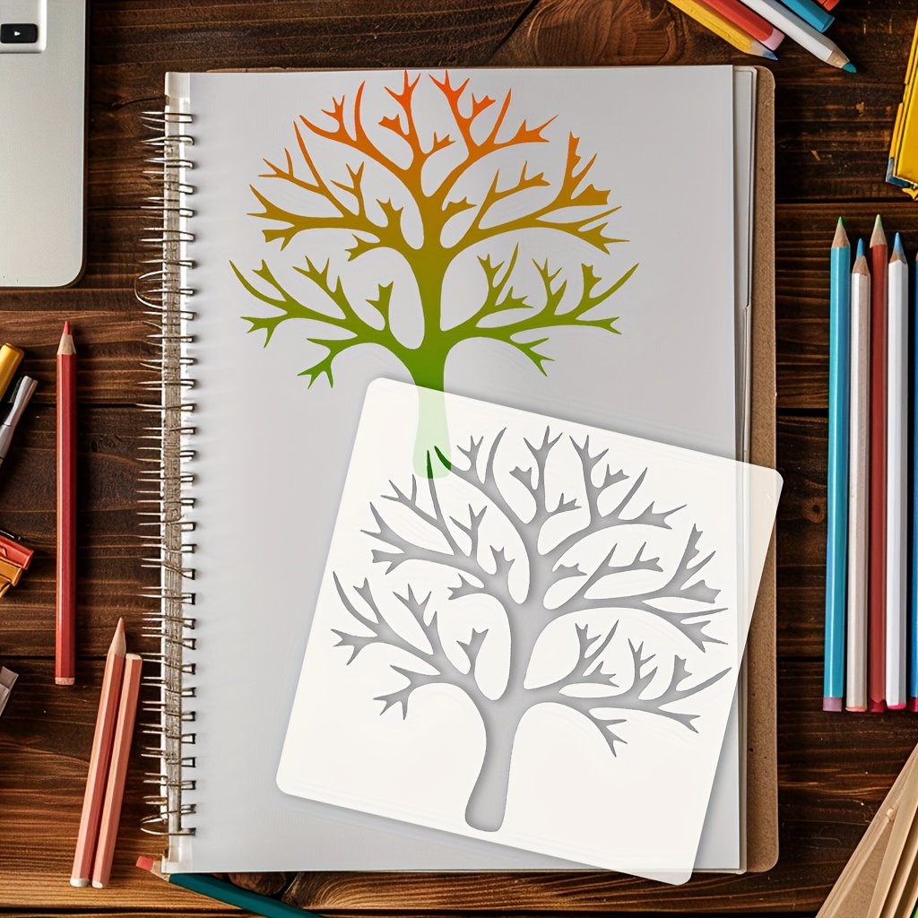FINGERINSPIRE Arbre Maison Pochoir Pour Peinture 29.7x21cm Creuser