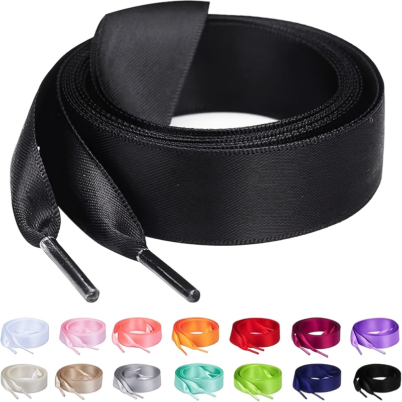 TEMU 1 Pair Of 3/4" Wide Satin Shoelaces, Flat Colored Shoelaces For Women, Suitable For Most Types Of Shoes. Perfect For Women's Sneakers, High-top