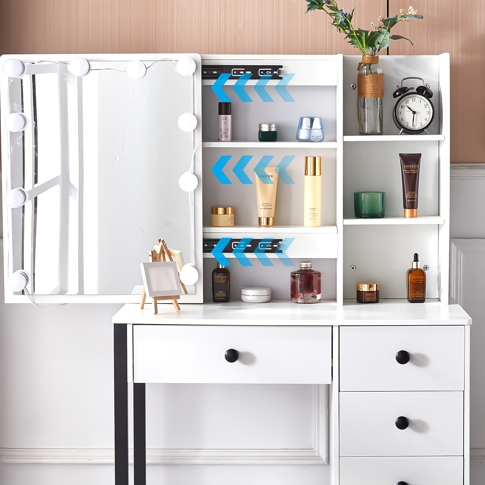 Dressing Table LED Sliding Mirror and Makeup Vanity Table Set