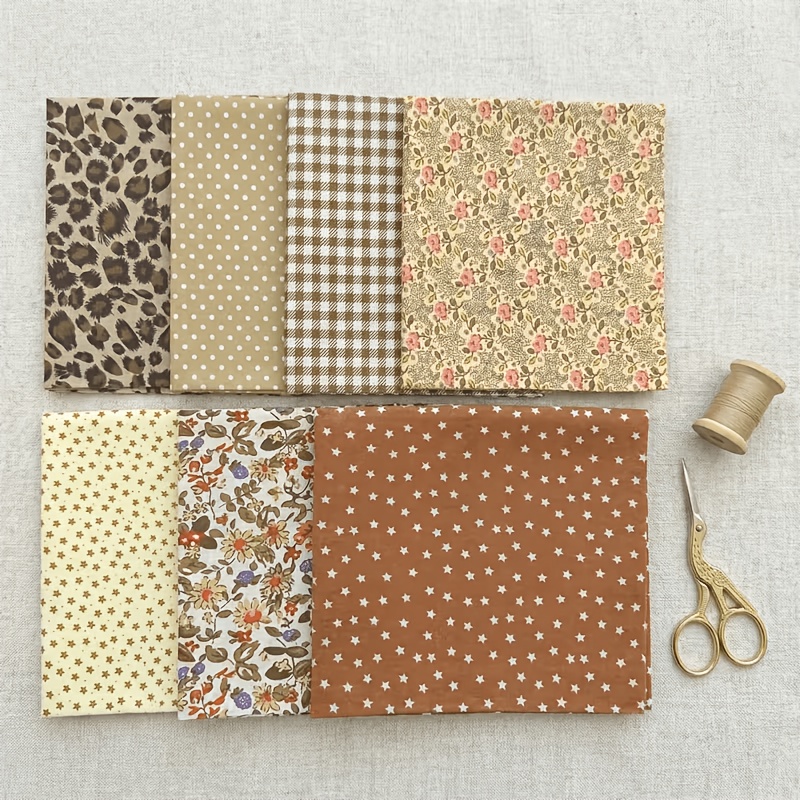 TEMU Paquete de estampadas, 7 piezas de diferentes patrones, materiales de patchwork cuadrados, para acolchar, álbumes de recortes (marrón) - 9.8 X