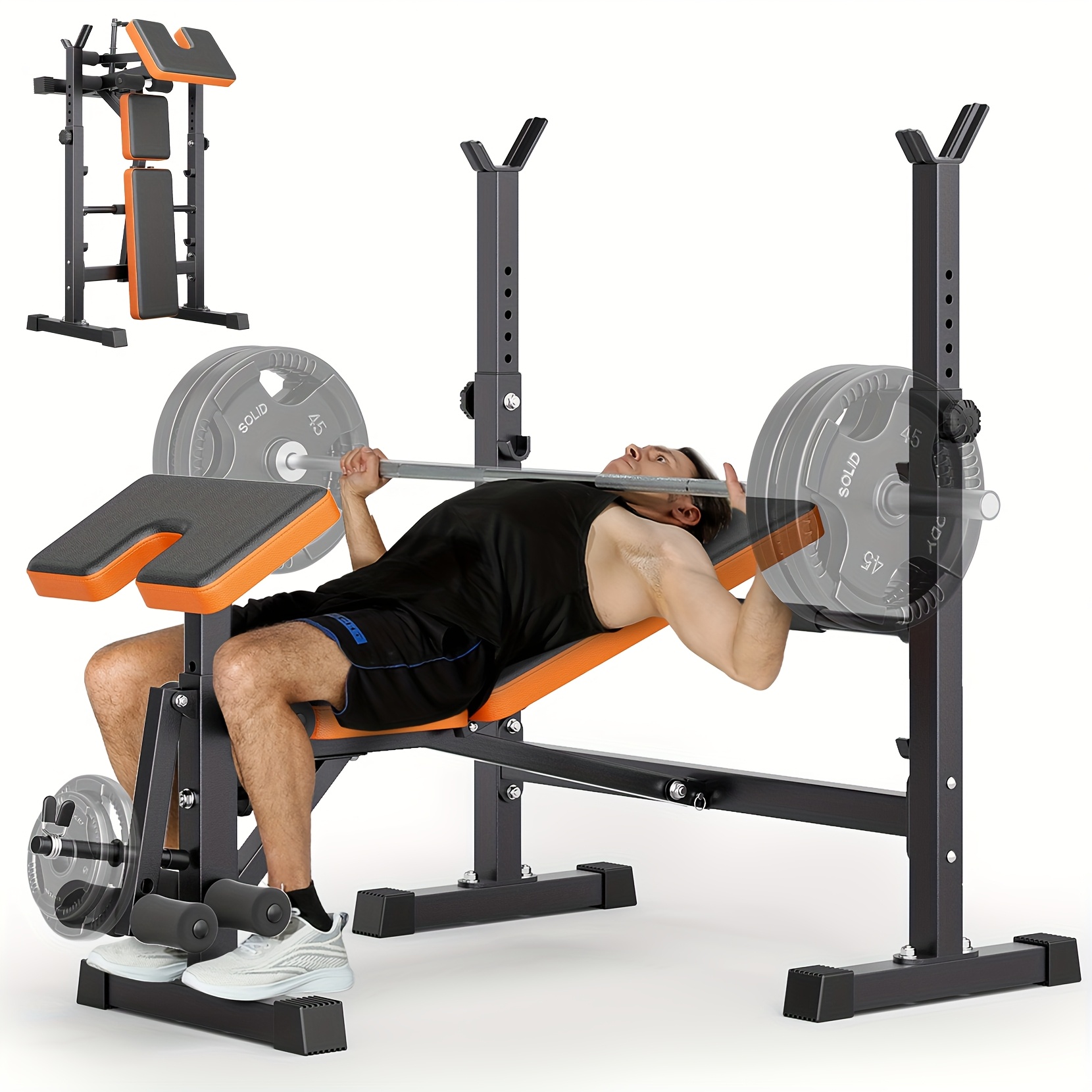 TEMU 6in 1 Weight Bench Set With Squat Rack Adjustable Workout Bench With Leg Developer Rack Fitness Strength Training For Home Gym