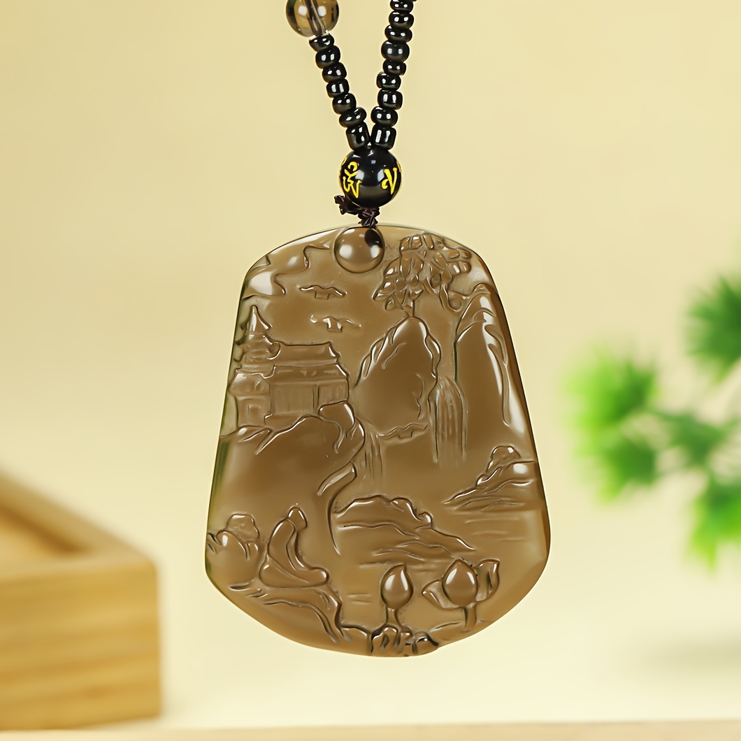Natural Stone Ice Transparent Mountain Waterfall Pendant Necklace