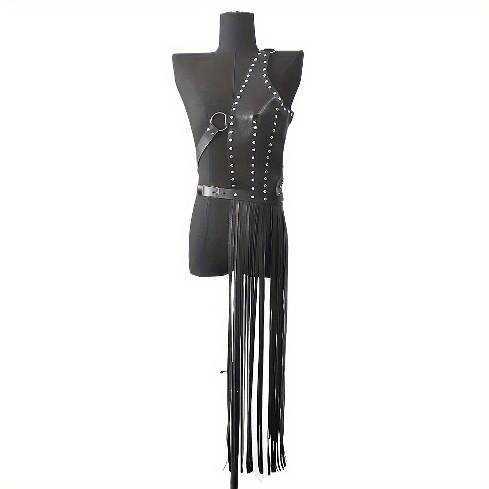 

Pu Leather Skirt Asymmetric Design Sexy Mature Belt Tassel Gothic Leather Couple's Gift Party Wear