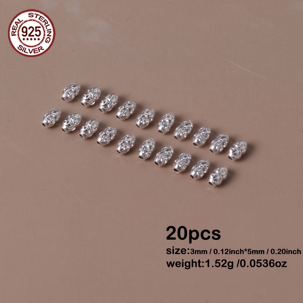 925 Sterling Silver Beads For Making | S-curve Engraved Design | 20pcs/set | Style Bracelet & Necklace Accessories