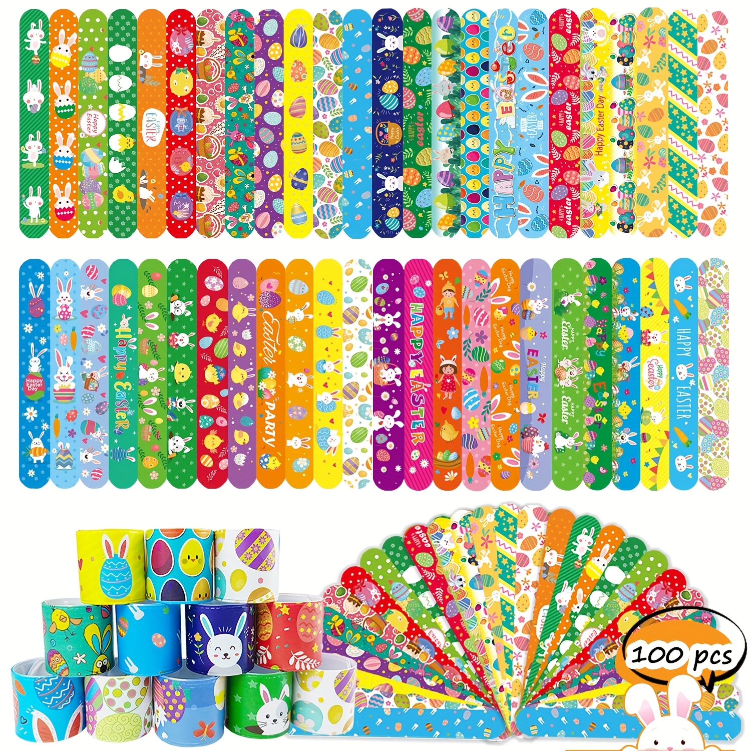 

Mezhobby 100pcs Easter Slap Bracelets, Easter Basket Stuffers, Gifts For Kids Boys, Easter Egg Hunt Event, Party Favors, Classroom Prizes, School Supplies