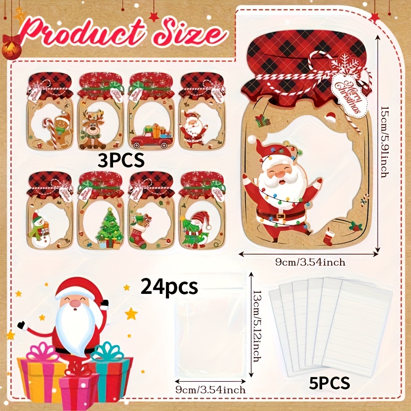 Image of 24/36 Set Christmas Party Favors Christmas Mason Jar Card Craft With Cellophane Goodie Treat Bags Xmas Exchange Cards Gifts For Xmas Party Favors Holiday Supplies