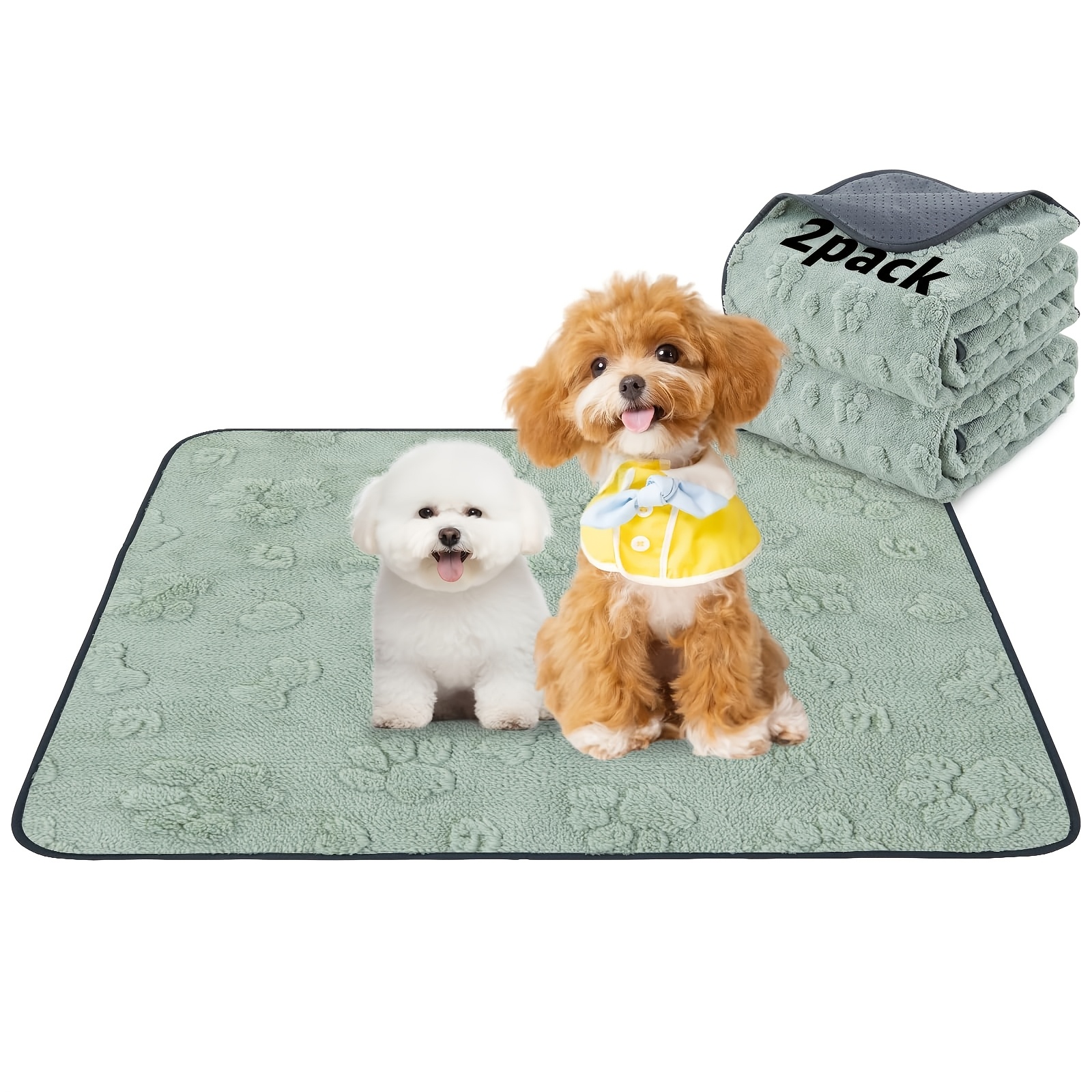 Image of Loobani Washable Pee Pads For Dogs, 2 Packs Extra Large Whelping Pads For Floor, Playpen, Super Absorbent Reusable Dog Mat, Puppy Pads For Incontinence, Housebreak, Crate, Gray Green