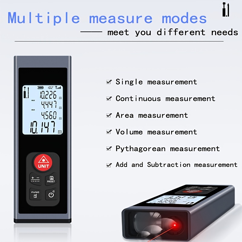 laser   rangefinder measuring tape laser subway rangefinder aluminum alloy shell usb charging supports pythagorean mode some distances have angle function laser distance 131ft 196ft 262ft 328ft Product details 1