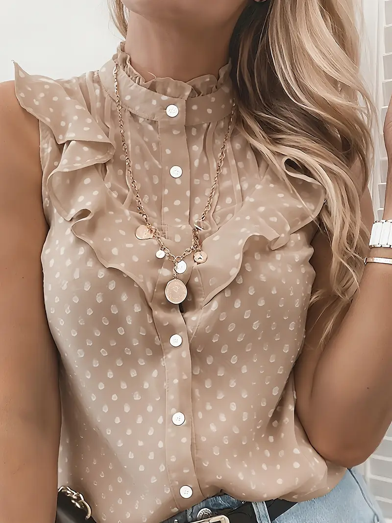 Khaki New Summer Fashion Elegant Women's Ruffle Hem Sleeveless Tank Top