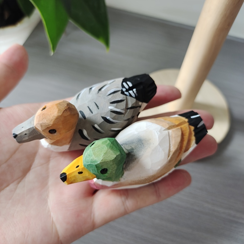 Image of 2pcs Handmade Wooden Mallard Duck Decorations (male Duck And Female Duck), Hand-painted Animal Sculptures, Home Decor, Valentine's Day Gift, Anniversary Gift, Christmas Gift, Wooden Crafts