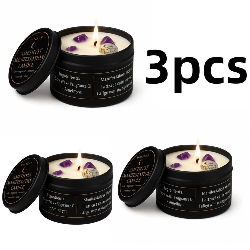 Image of 1/3pcs Cherry Amethyst Scented Candle Soy Wax Jar Candle With Crystal Decor Soft Cozy Glow For Bedroom Living Room Home Ambiance Gift For Women