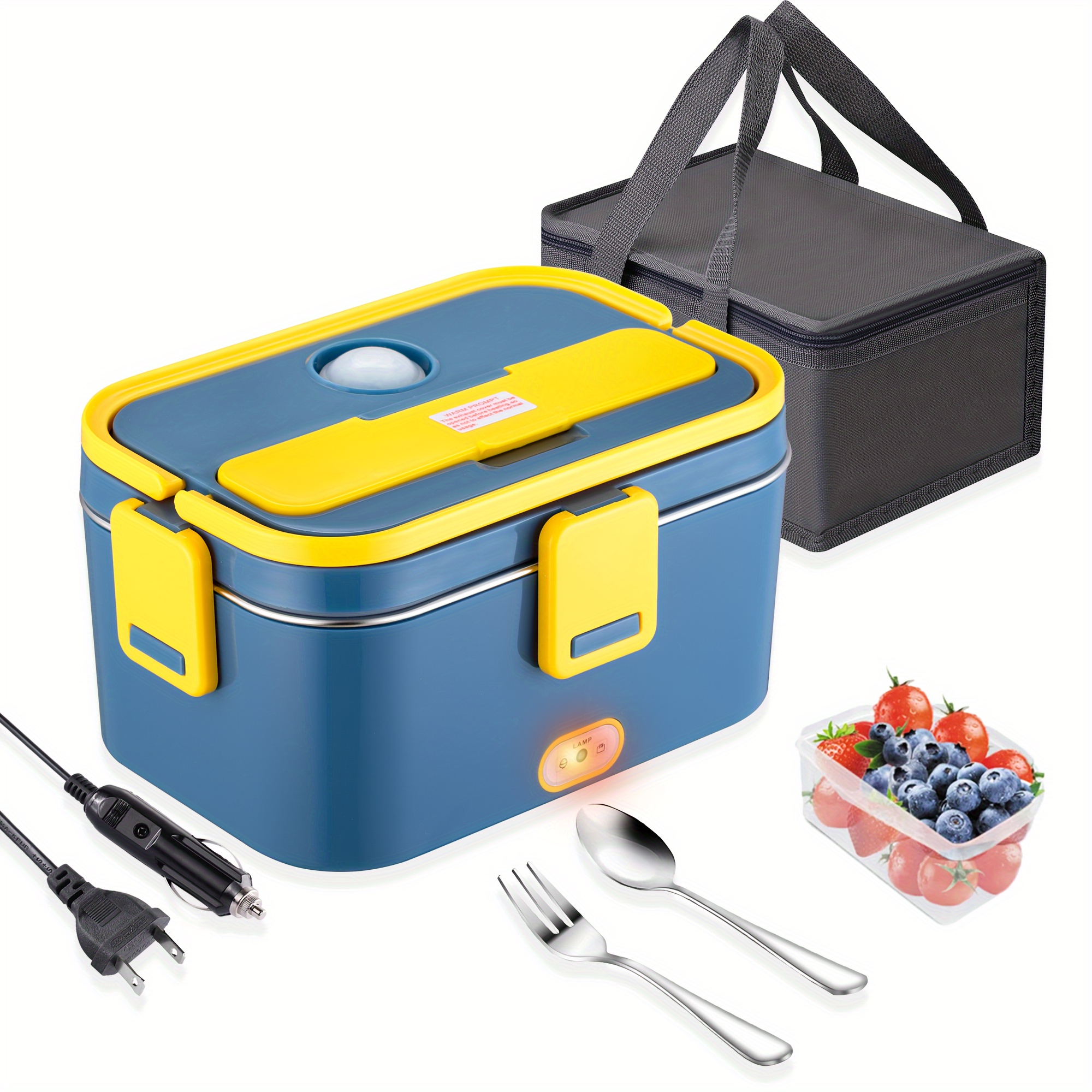 

1.8 Liter Electric Lunch Box Food Warmer 80w (with Insulated Bag, Plastic Box, Spoon, Fork), Portable Used To Heat Food 12/24/110v, For Cars/trucks, Yellow