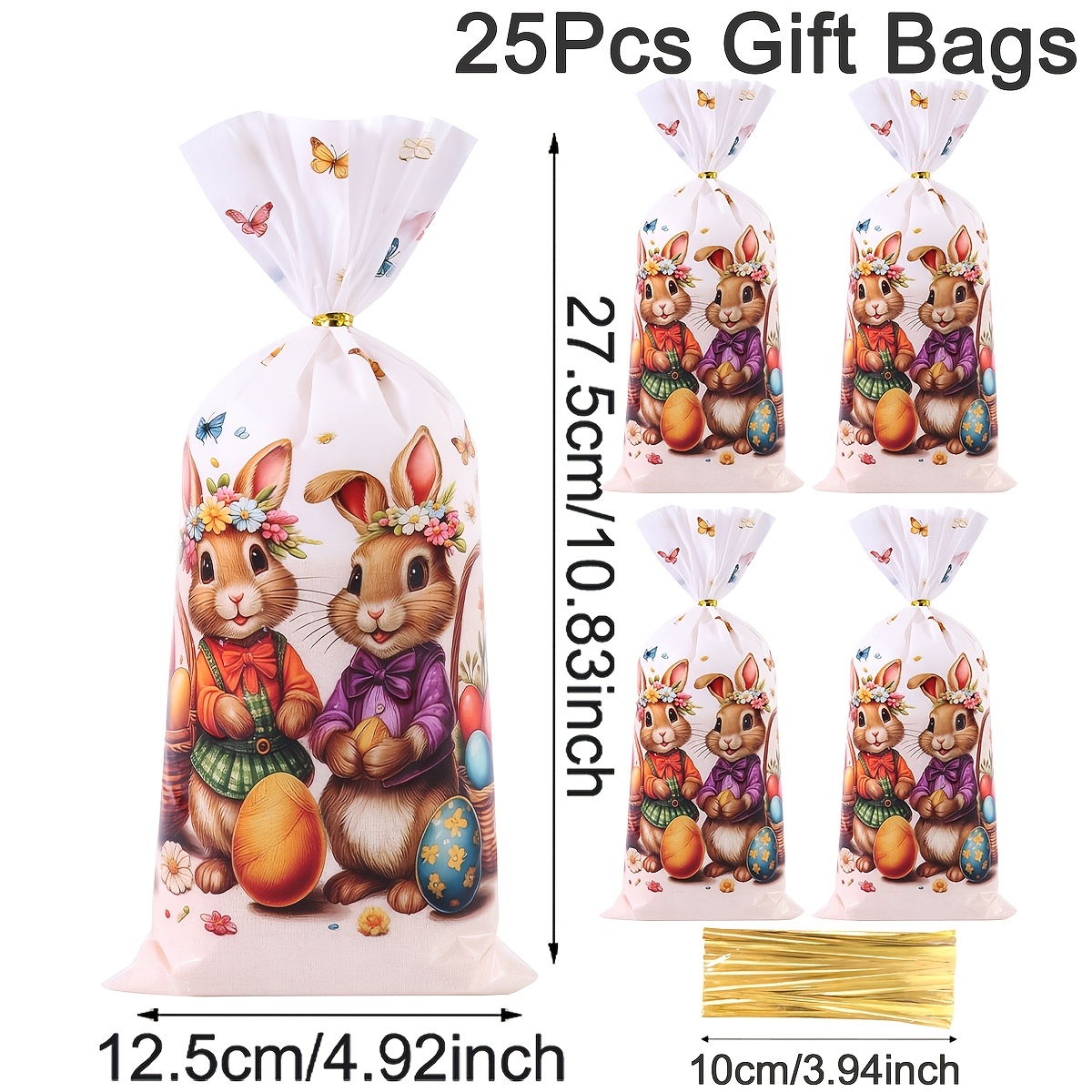 TEMU 25/50pcs Gift Bags, Plastic Holiday Party Favor Bags, Rabbits Bunny Eggs Designs, Easter Decorations For Home 2026 Spring Gifts, Small Business