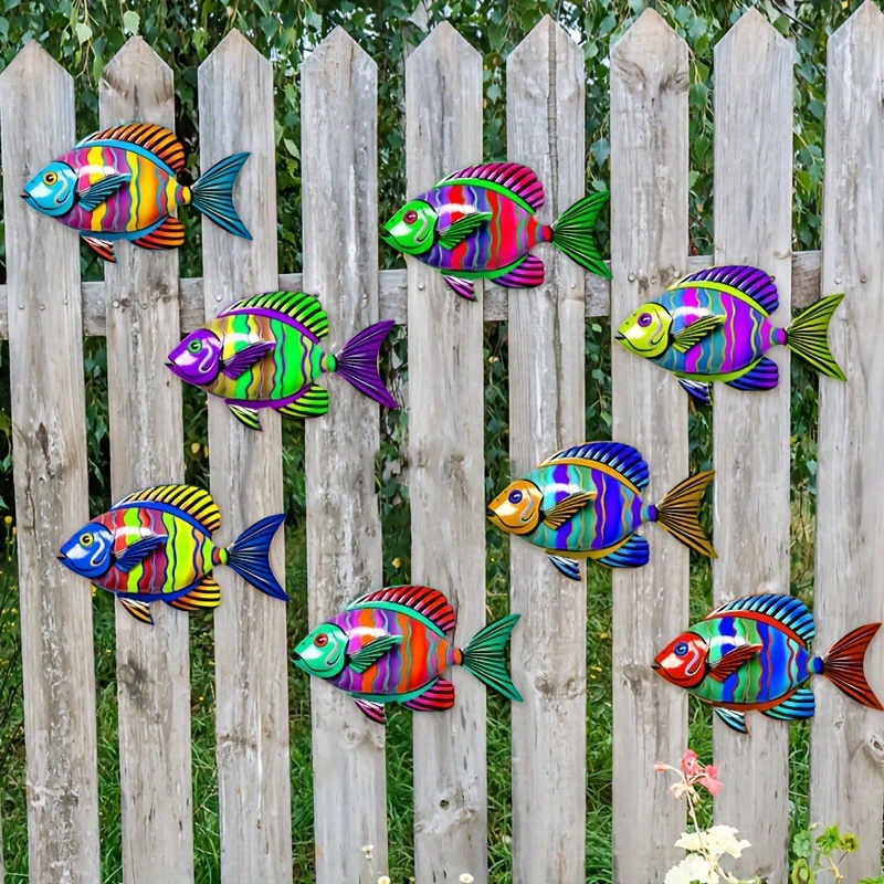 Décoration Murale Poisson En Métal – Sculpture 3D Poisson Fer Coloré Pour Jardin, Intérieur, Extérieur Et Maison