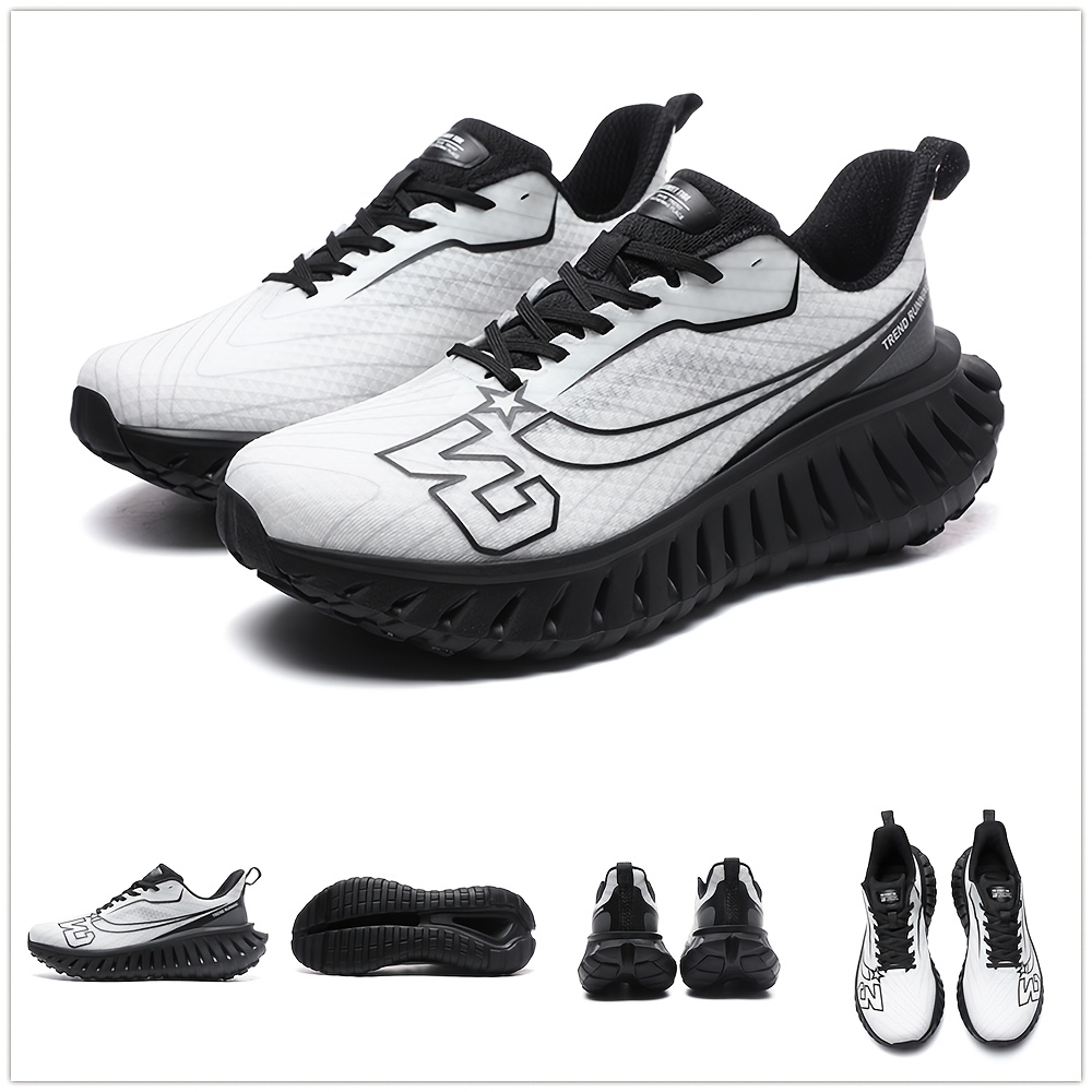 Men'S Technology Carbon Board Running Shoes | Breathable Athletic Sneakers with Cushioned Shock Absorbing EVA Chunky Sole, Casual Sporty Look, Slip-resistant Wear-resistant All-Terrain Grip for Gym, Jogging, Marathon - Running & Work Out Training Sh