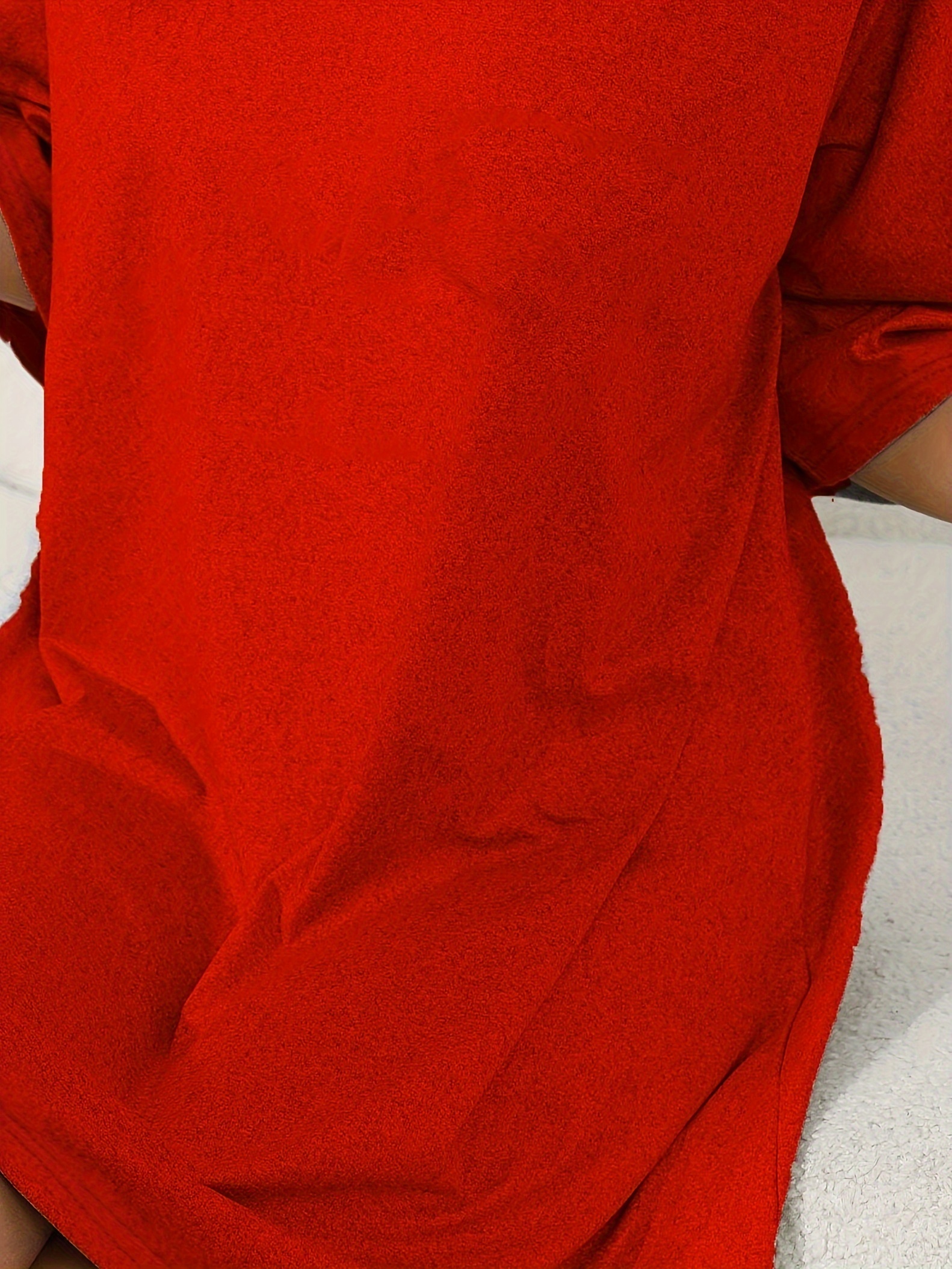 Women's Plus Basic Lounge Dress, Plus Size Solid Half Sleeve V Neck Loose Fit Sleep Dress