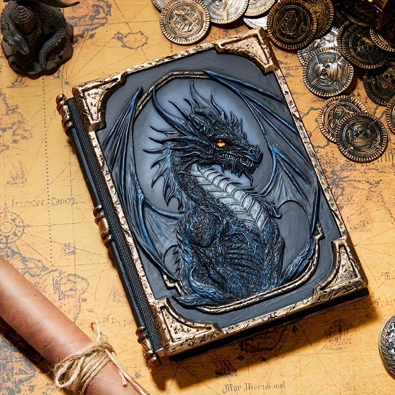 

1pc Dragon Embossed Resin Vintage Notebook -plain Ruled Journal For School, Back To School, Aesthetic Supplies - Unique Gift For Students, Christmas