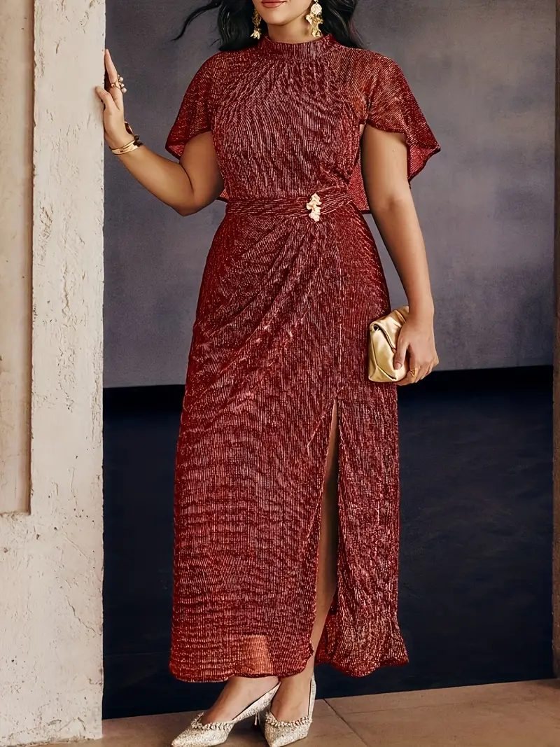 burgundy wedding guest dress plus size Evening Dress