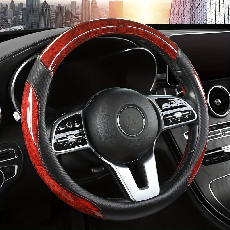 

Luxury Wood Grain Steering Wheel Cover - Non-slip, Universal Fit, Durable Wood-plastic Composite Material For All Seasons