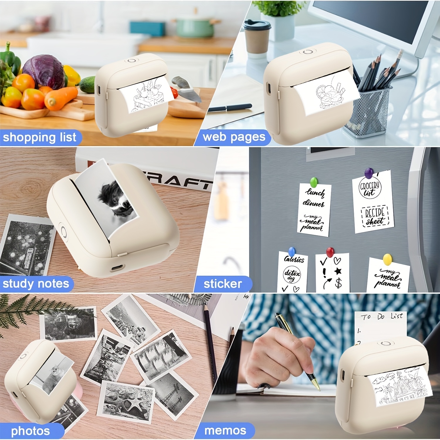 Mini Imprimante Thermique Portable BT Sans Fil 200dpi avec 1 Rouleau de Papier Thermique Compatible avec Android iOS pour Impression Erreur Photo Mémo Journal Liste Reçu Autocollant Étiquette