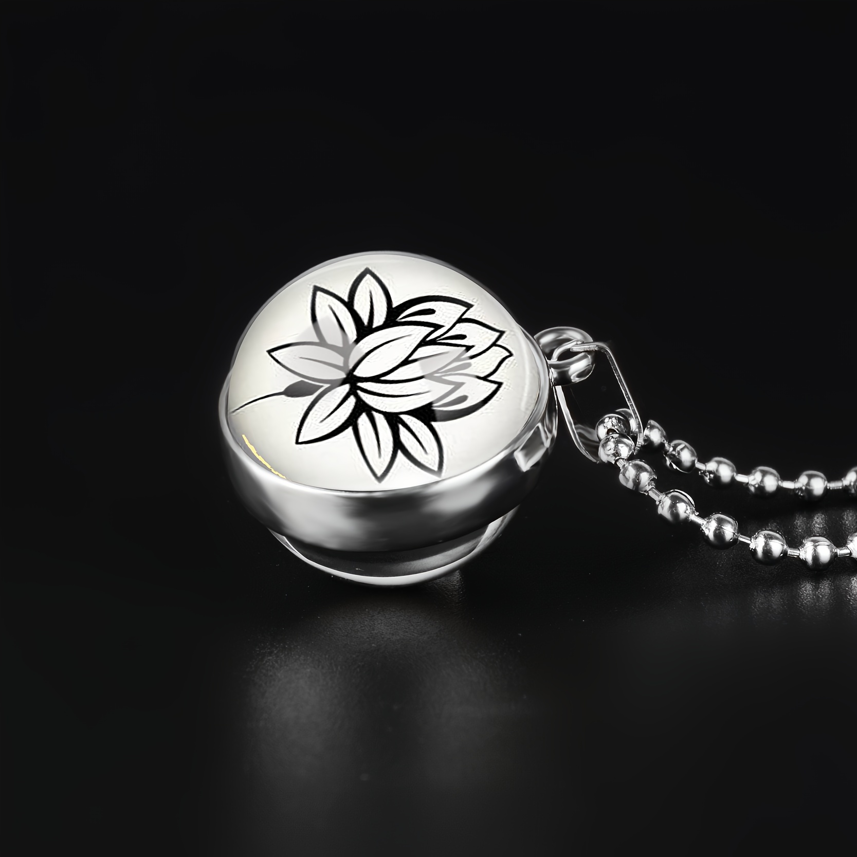 Double-Sided Art Pendant Necklace with Lotus Pattern