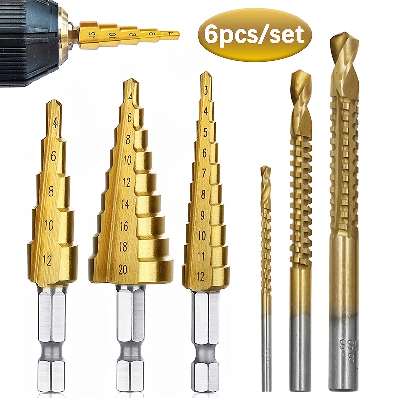 6pcs step drill bit hss titanium coated metric cone metal drill bits for stainless steel sheet metal Product details 0