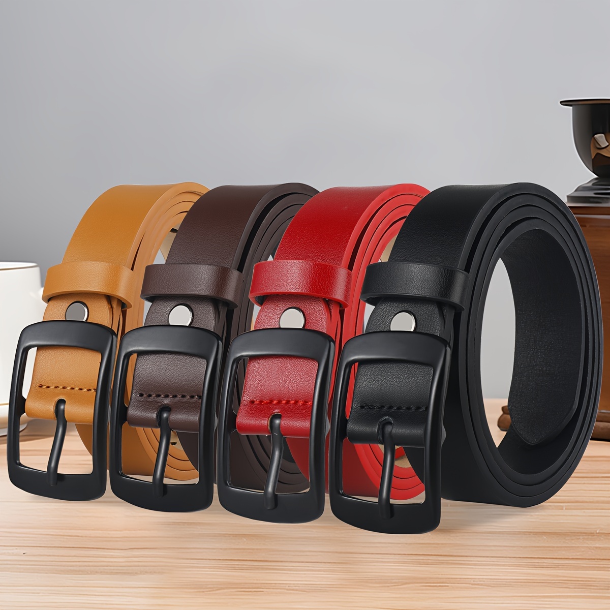 

Women' Belt - Solid For Jeans And Coats, Square Pin , Perfect Back-to-school Gift (brown, Red, Black)