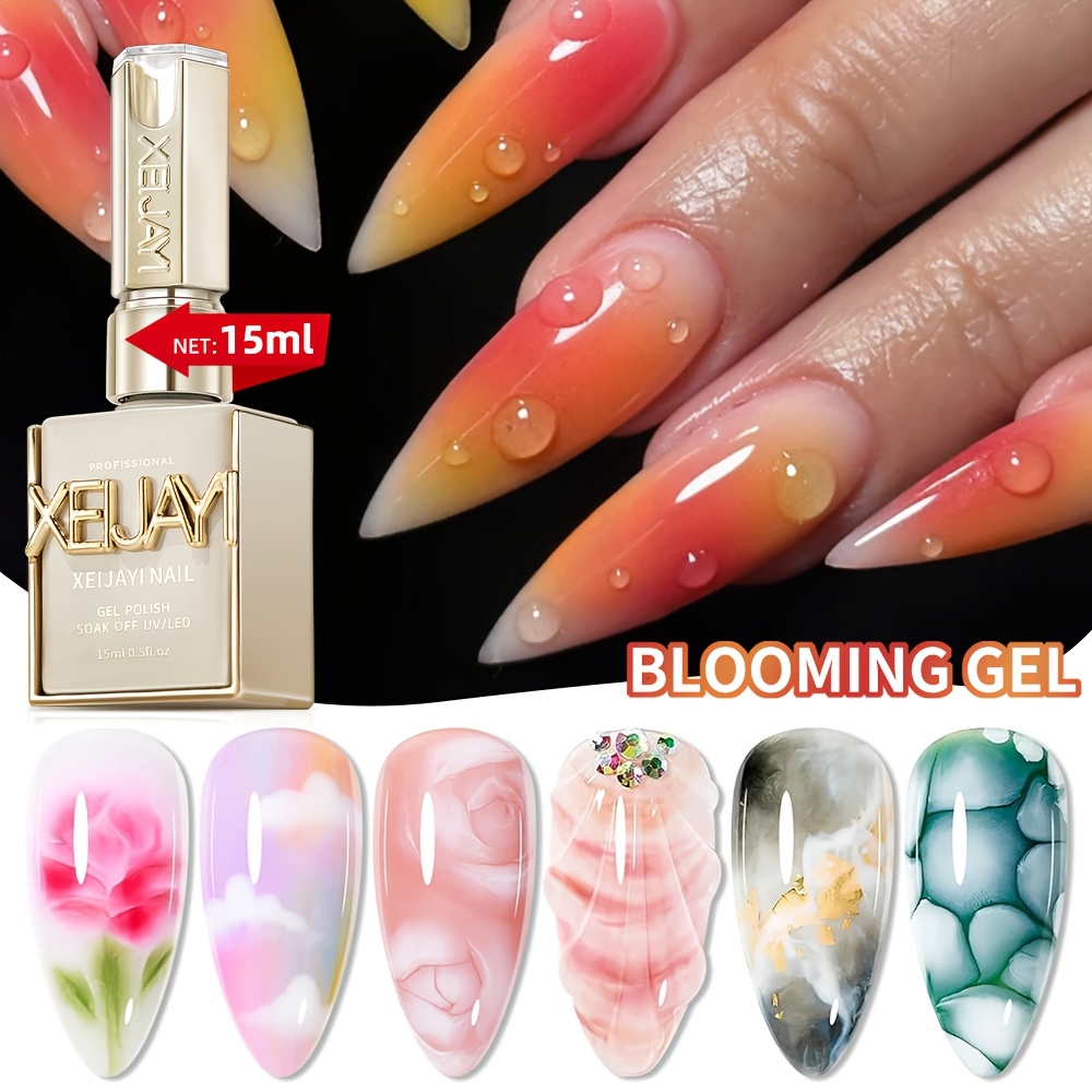 TEMU 1pc Of 15ml Led Nail Polish - Protein Marble Watercolor Flower Print Nail Polish, Ideal For Nail Art At For Home Or In A Salon