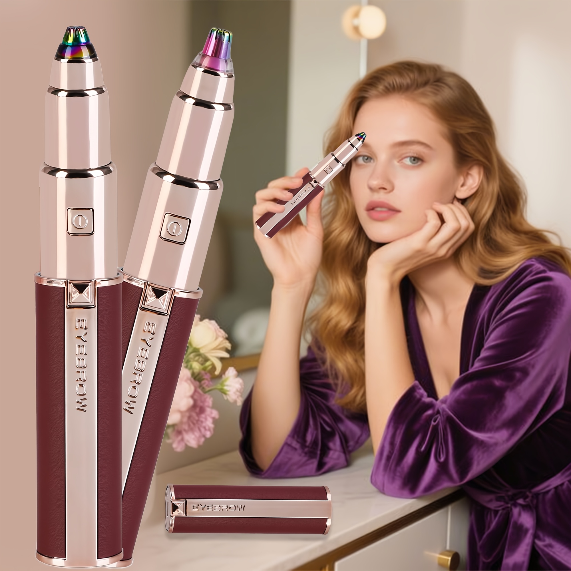 a 2 in 1 electric eyebrow and nose hair trimmer rechargeable via usb multifunctional hair removal tool professional automatic eyebrow pencil lipstick   holiday gift for women back to school present Product details 1