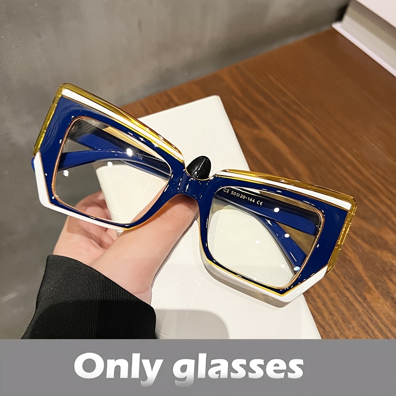 Image of Fashionable Women's Glasses, Vintage Pattern, Plain Reading/phone Glasses, Polygonal Color-block Frame, Y2k Decorative Glasses