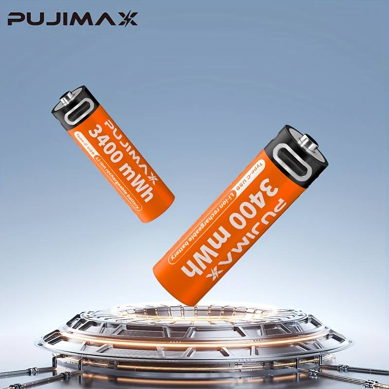PUJIMAX AA Rechargeable Lithium Batteries 8-Pack – 1.5V 3400mWh With Fast Charger