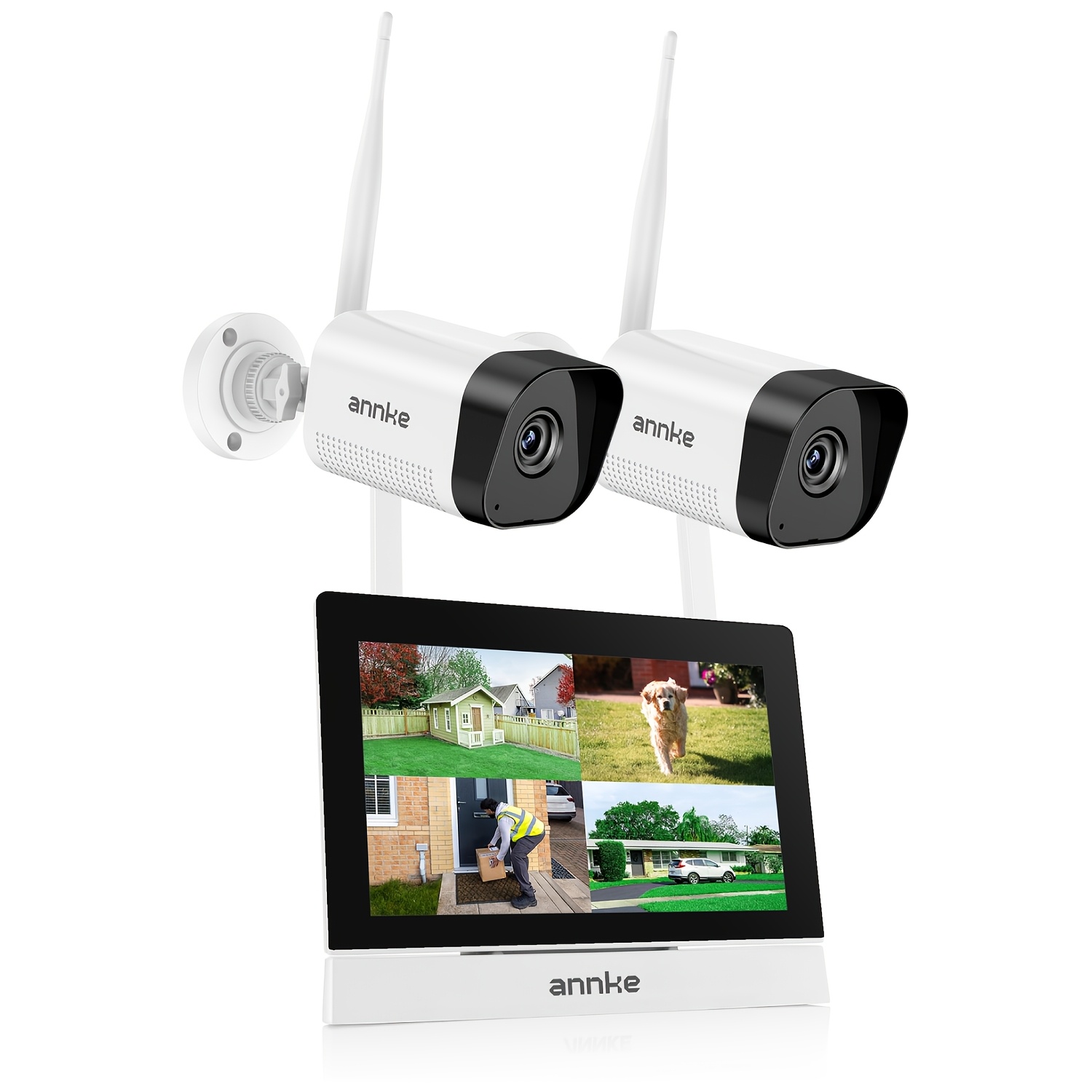 Image of Annke Surveillance Camera Set With Monitor, 5mp 4ch 7 Inch Touchscreen Nvr Screen With 2pcs 3mp Wifi Camera, 2-way Audio, Person Detection, 30 M Night Vision, App & Mail Alarm.