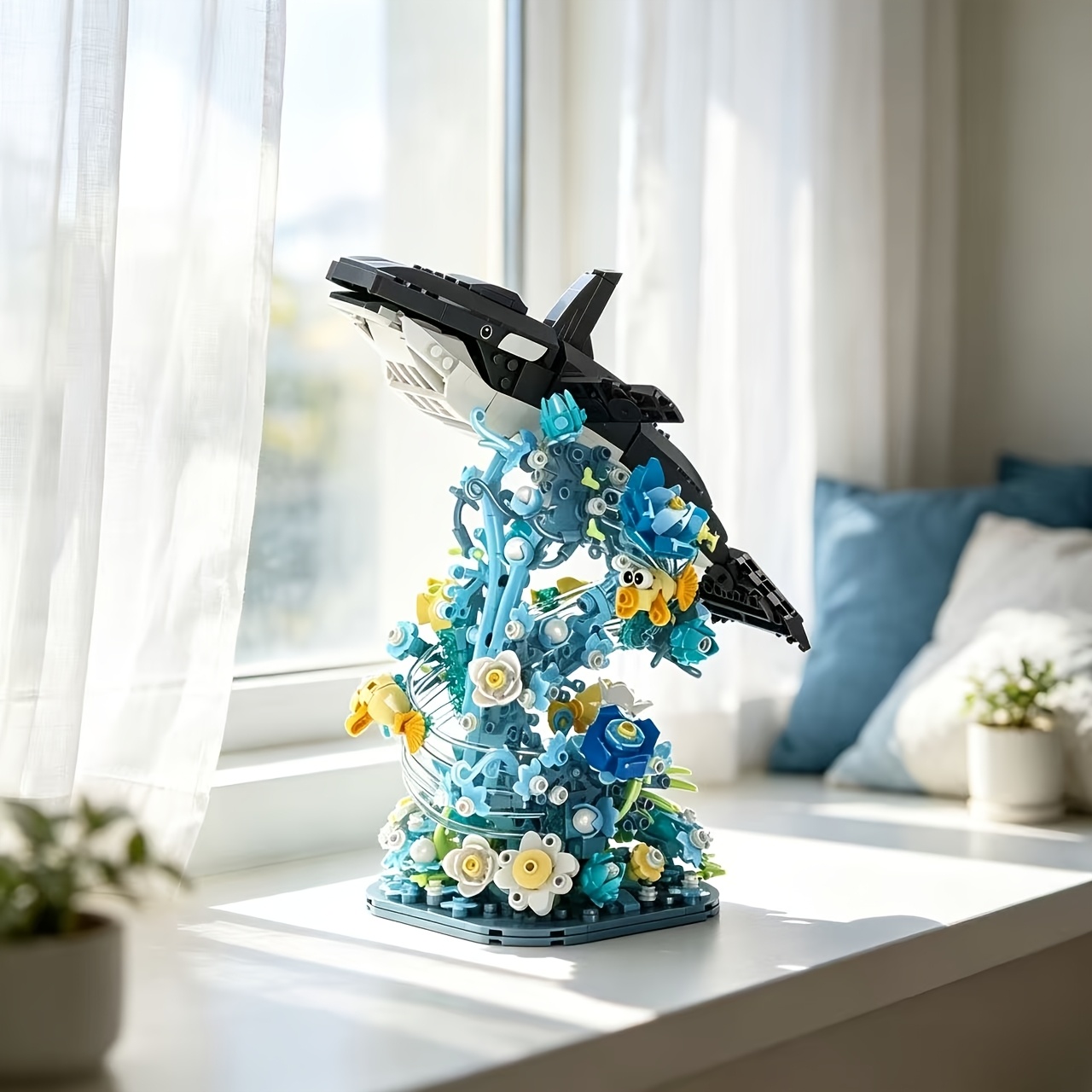 Orca Ocean Themed Building Blocks, 3D Assembly Model with Coral