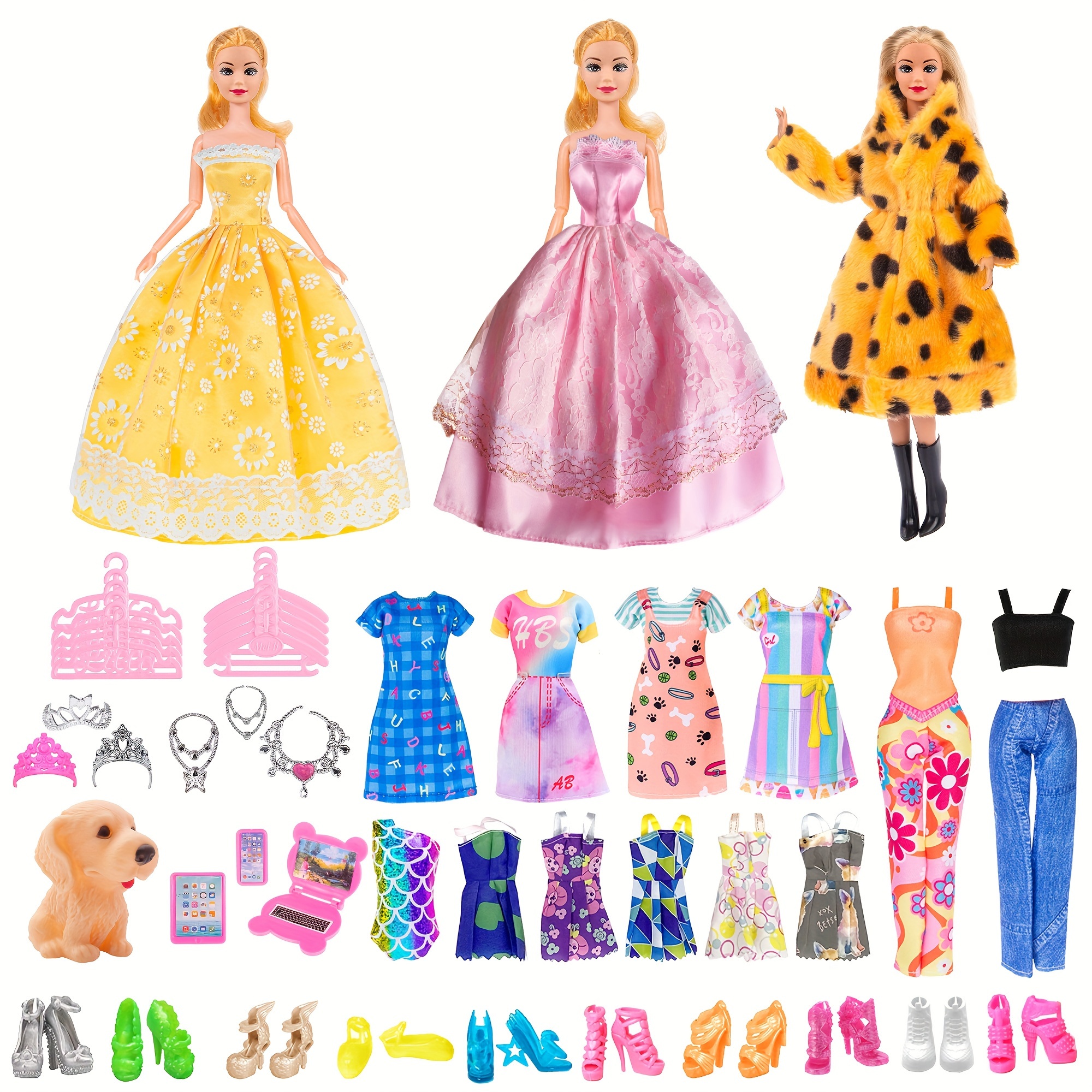 

50pcs 11.5 Inch Fashion Girl Doll With Clothes And Accessories Set Doll, Fur Coat, Dresses, Fashion Dresses, Slip Dress, Bikini ( Doll)